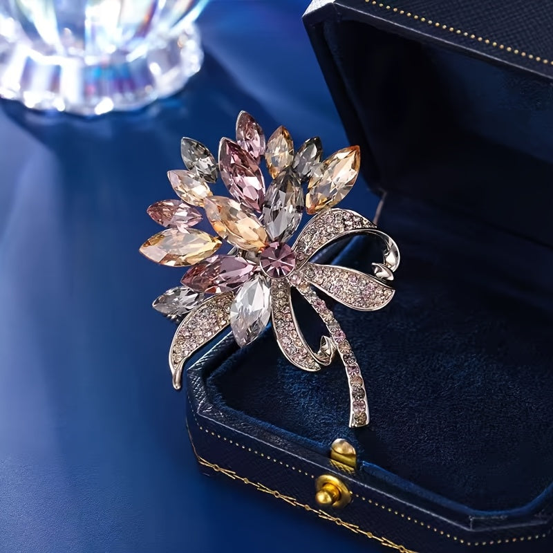 Women's Alloy Flower Brooch Pin with Rhinestones for Clothing Decoration