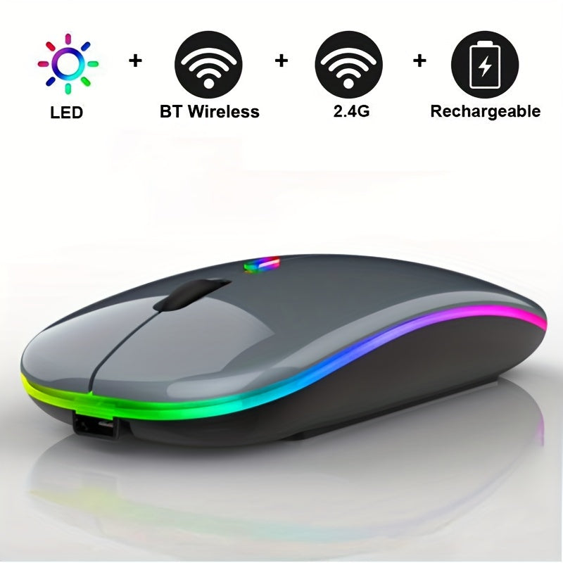 Wireless Rechargeable LED Mouse with Dual Mode, Silent, Ergonomic, for Laptop Desktop Tablet