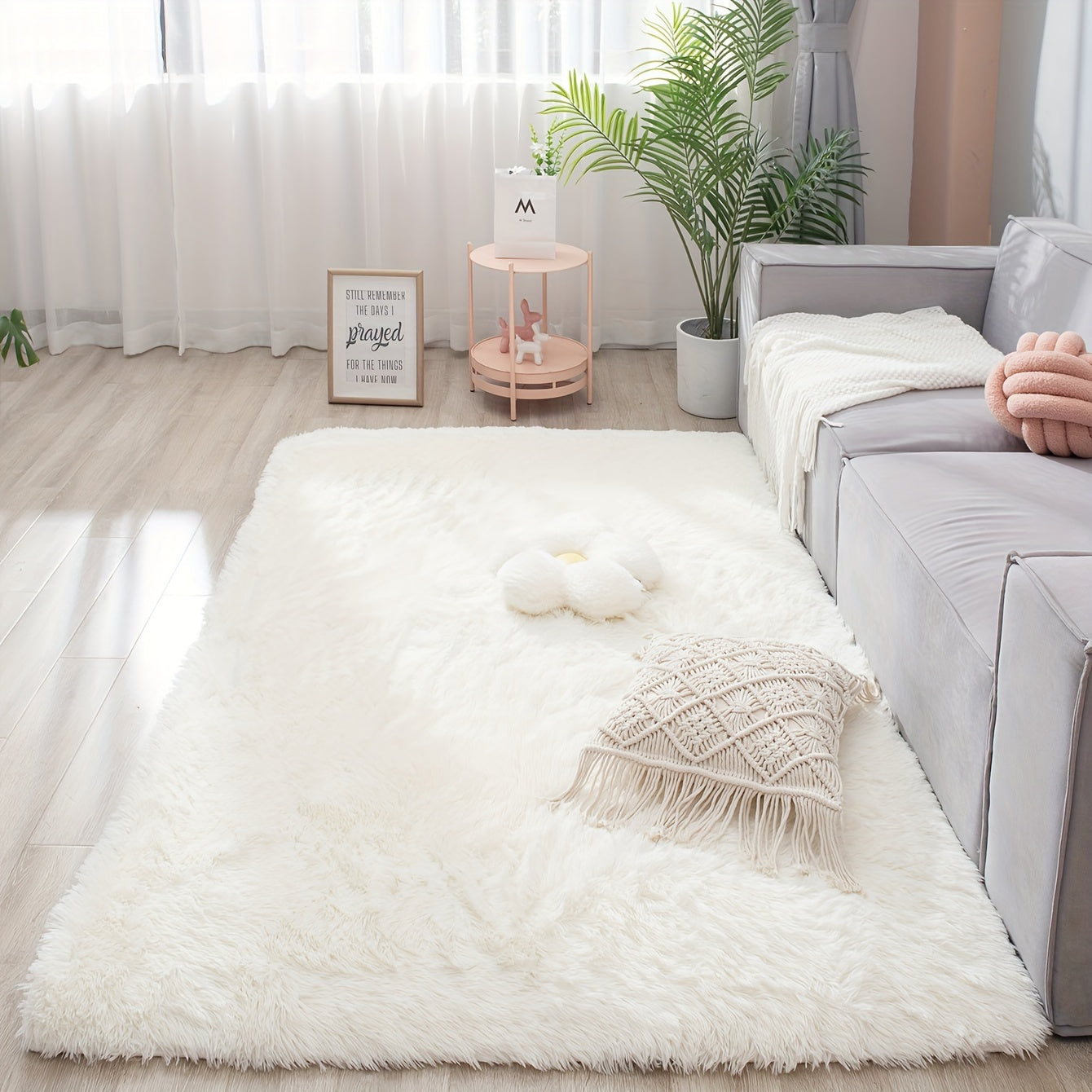 Alfombra de área rectangular suave y esponjosa para dormitorio y sala de estar, antideslizante y lavable