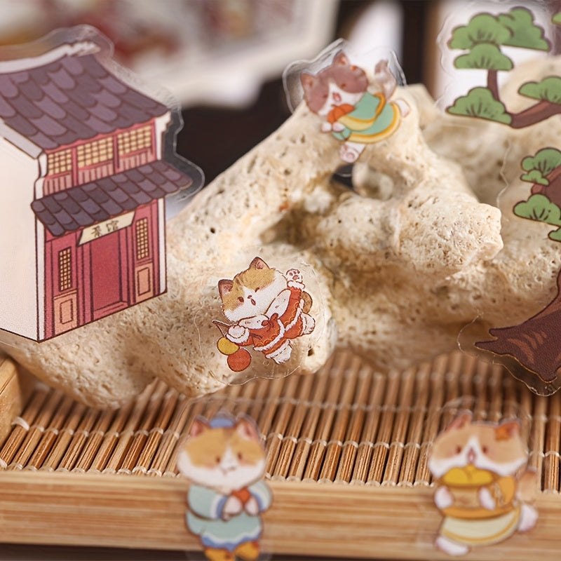 8 листов водонепроницаемых ПЭТ-наклеек с ретро 3D всплывающим новогодним национальным стилем для декорирования чашек, блокнотов, планировщиков, журналов и создания дизайнов.