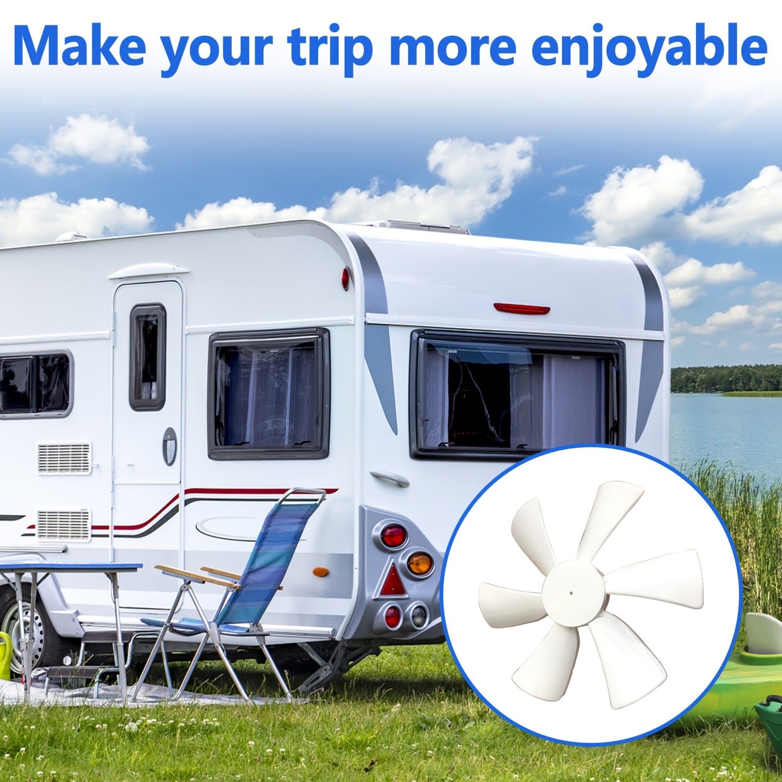 White RV Vent Fan Blades 15.24cm for 12V D-Shaft Motors Durable Plastic Replacement