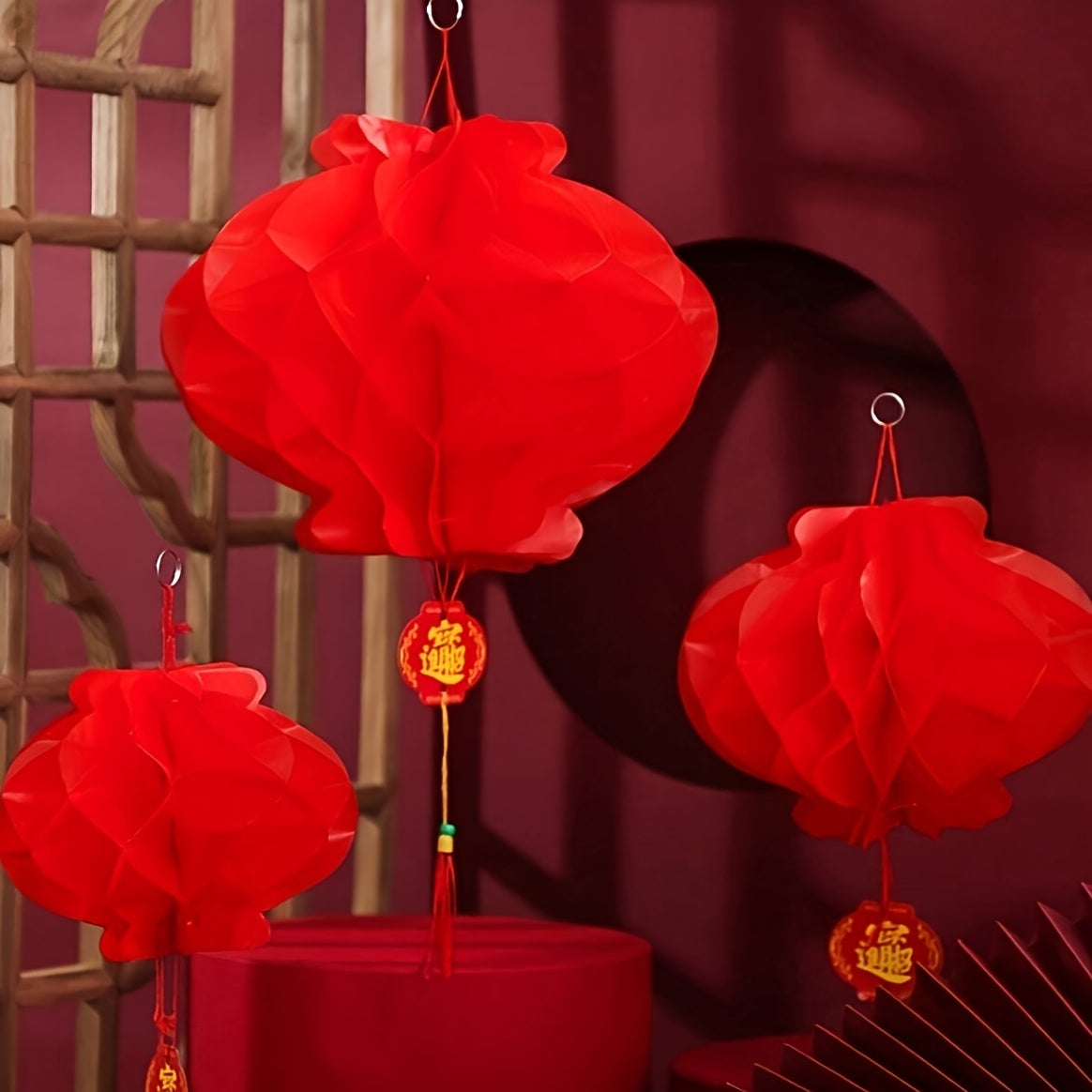 10 Red Honeycomb Paper Lanterns for Festive Home and Garden Decor