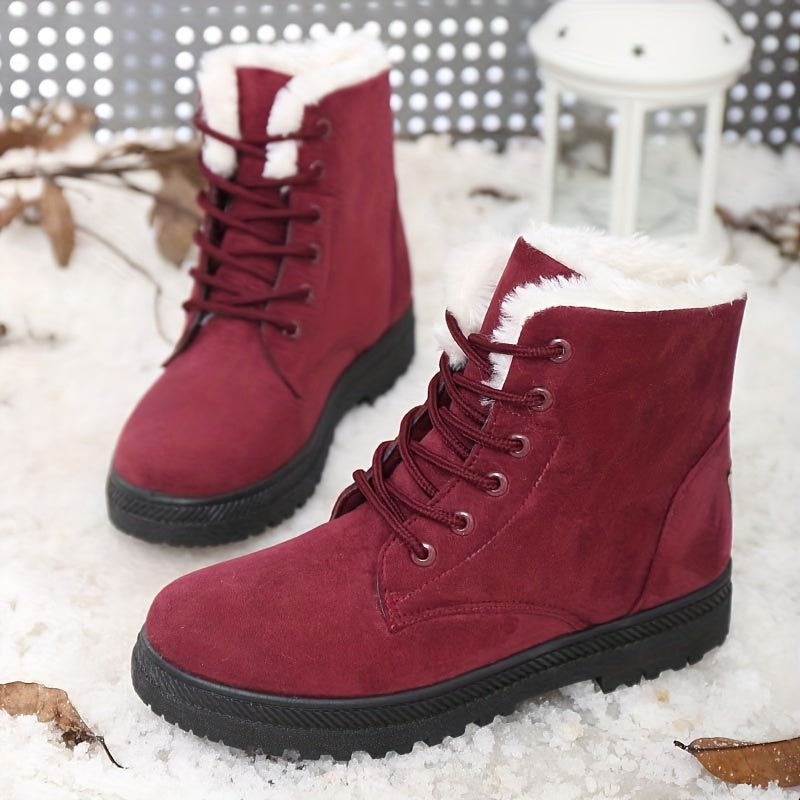 Women Winter Ankle Boots Black Slip-Resistant Flat Lace-Up Footwear
