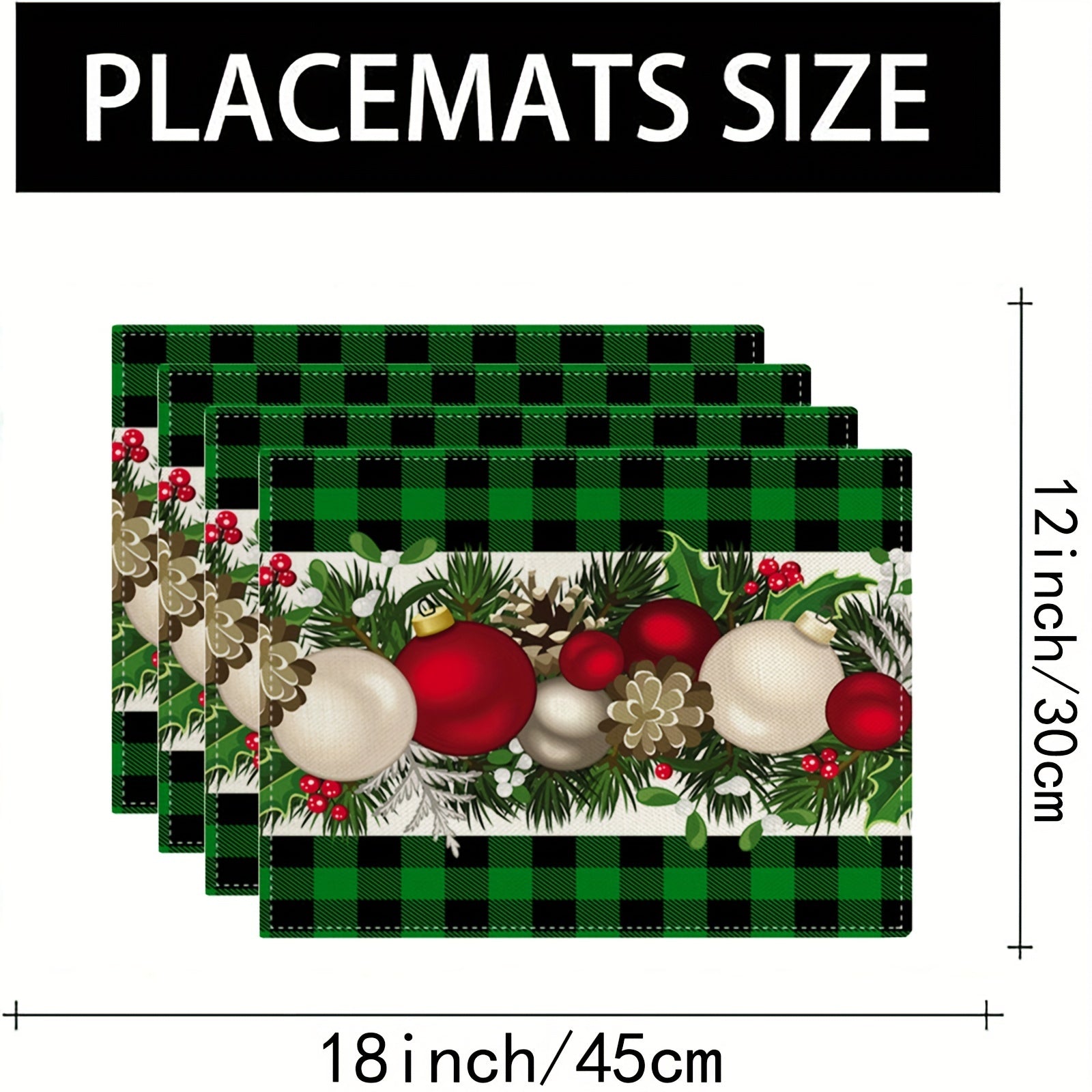 Christmas Placemats Set of 4 Red and Black Buffalo Check Plaid 30.48x45.72cm