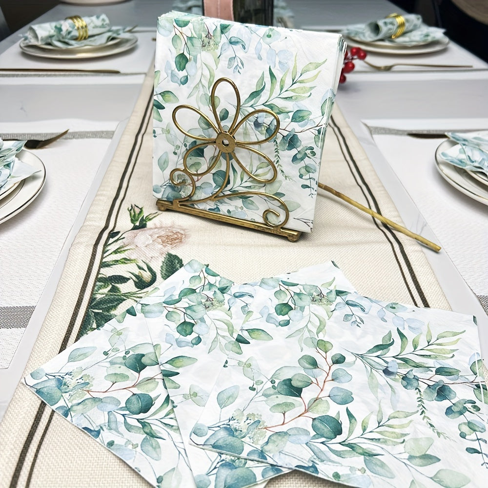 Qayta ishlatiladigan salfetka to'plami, Eucalyptus bargi bosimi, 20, 40, 60 ta, 2-qavatli, 33 sm