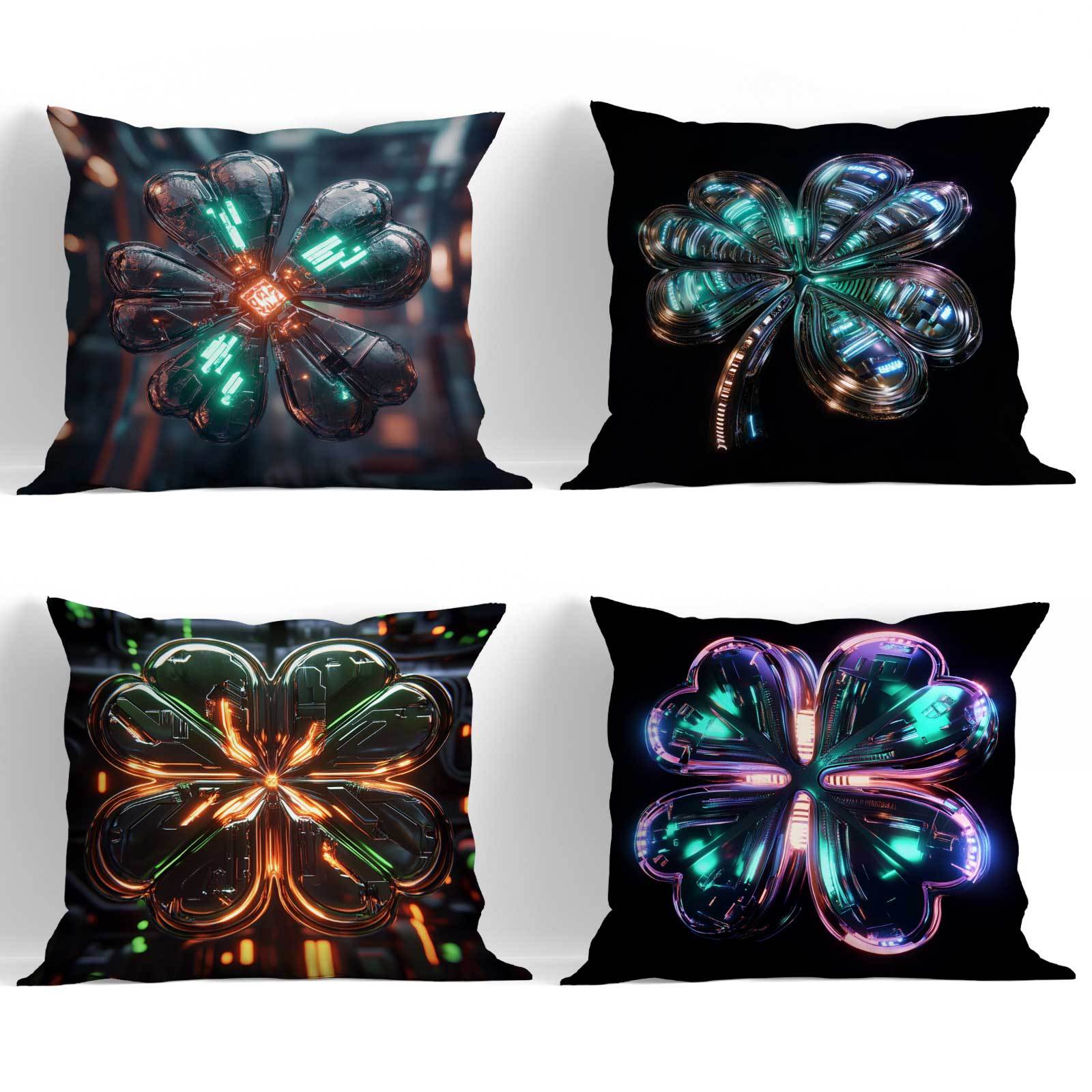 Set of 4 Modern Fantasy Clover Pillowcases Polyester Zipper Closure for Home Office Car Sofa