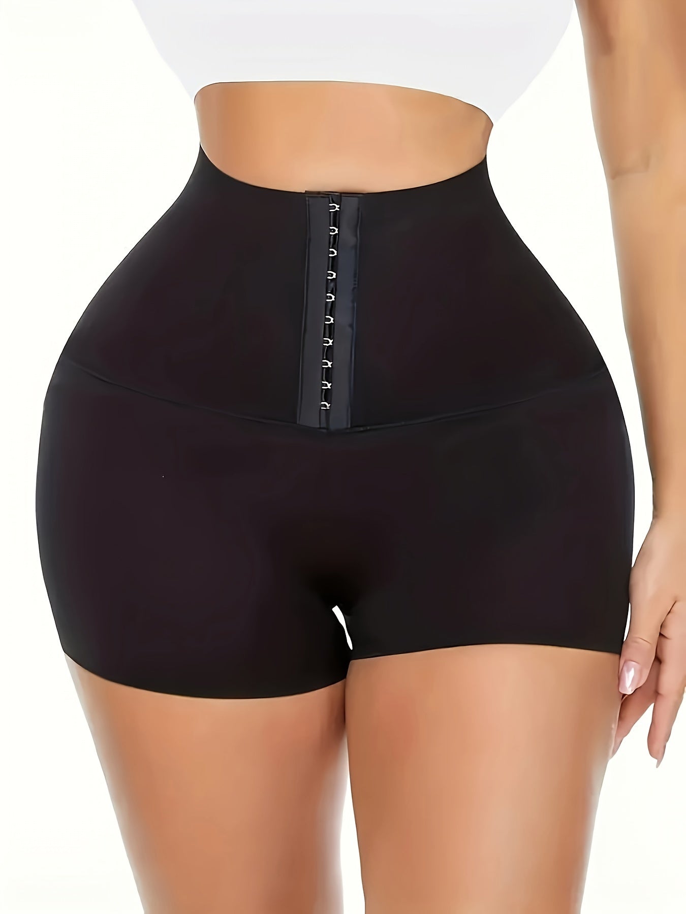 Women's High-Waisted Tummy Control Yoga Shorts Black Breathable Polyester Elastane Slimming Waist Trainer