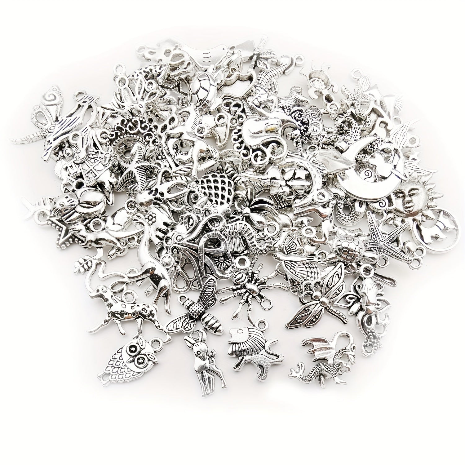 Set of 200 Antique Silver Alloy Charms for Jewelry Making Necklace Bracelet Keychain