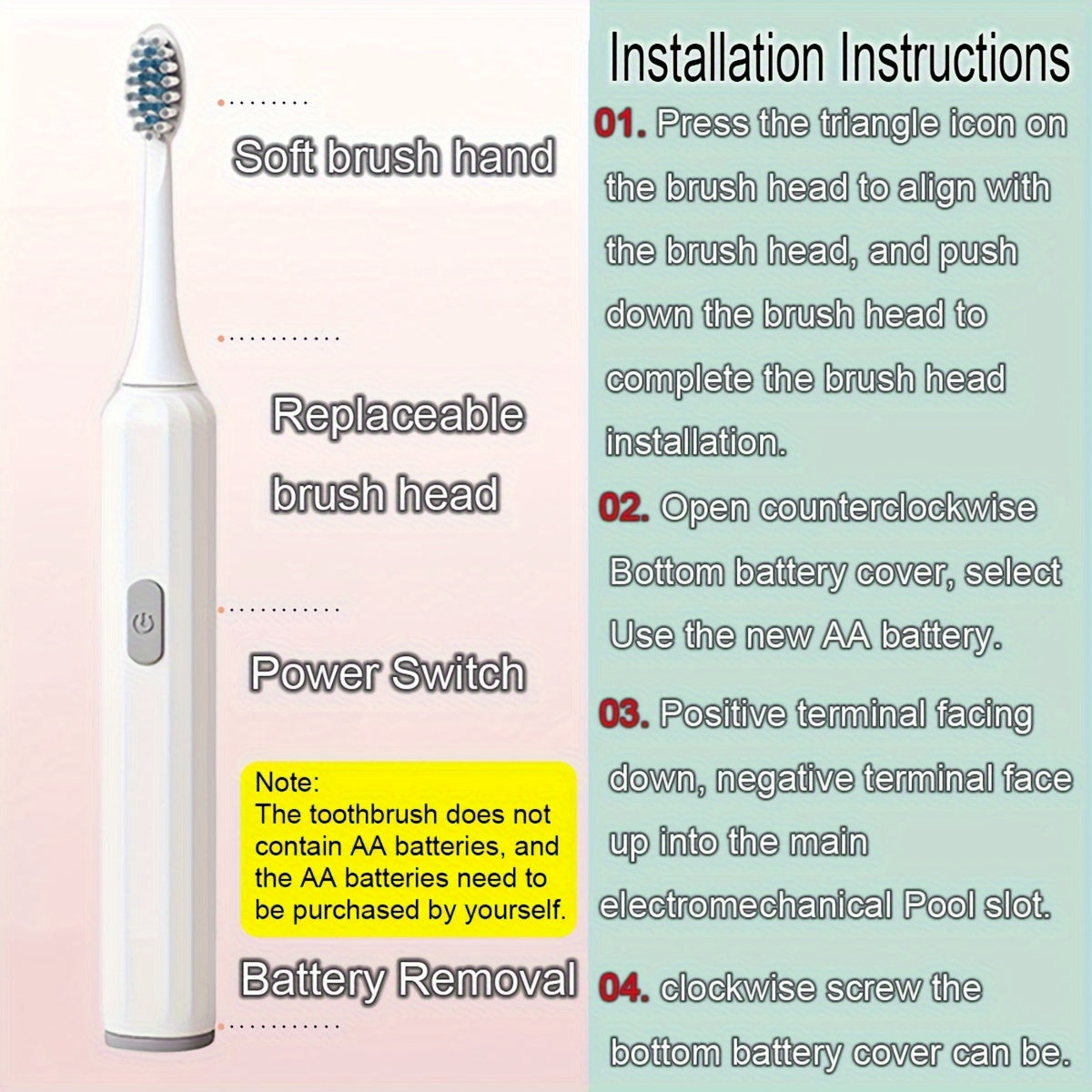 Cepillo de dientes eléctrico para hombres y mujeres, cepillo suave, tecnología de ondas sonoras, portátil, batería AA