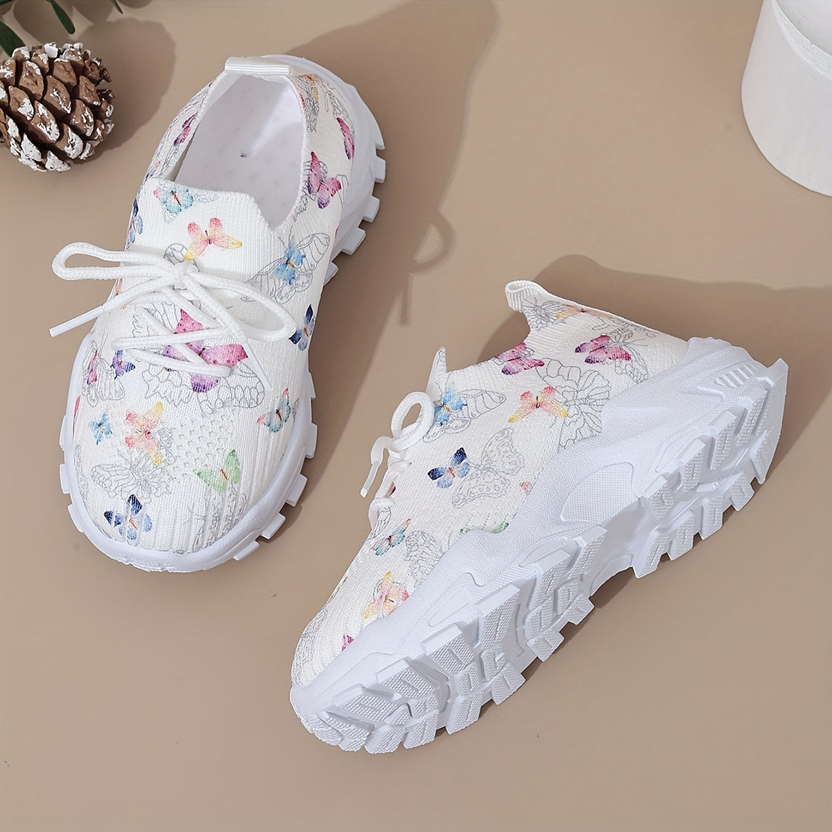 Girls' Casual Butterfly Print Sneakers for Kids Breathable Fabric Soft PVC Sole