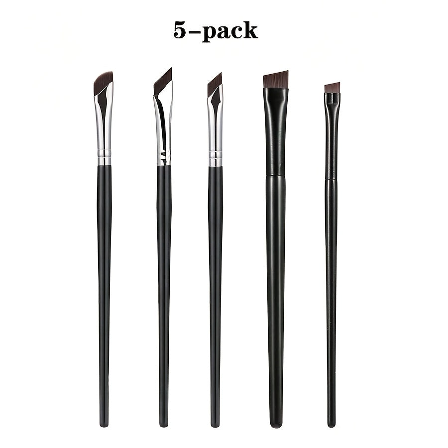 5-Piece Eye Makeup Brush Set with Sickle-Shaped and Angled Eyeliner Brushes for Travel and Gifting