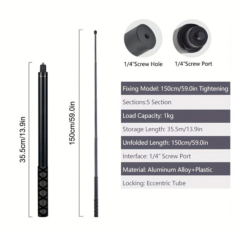 Alüminiy alloy Selfie Stick velosport kamerasi uchun 360 daraja aylanadigan tutqich va tripod bilan