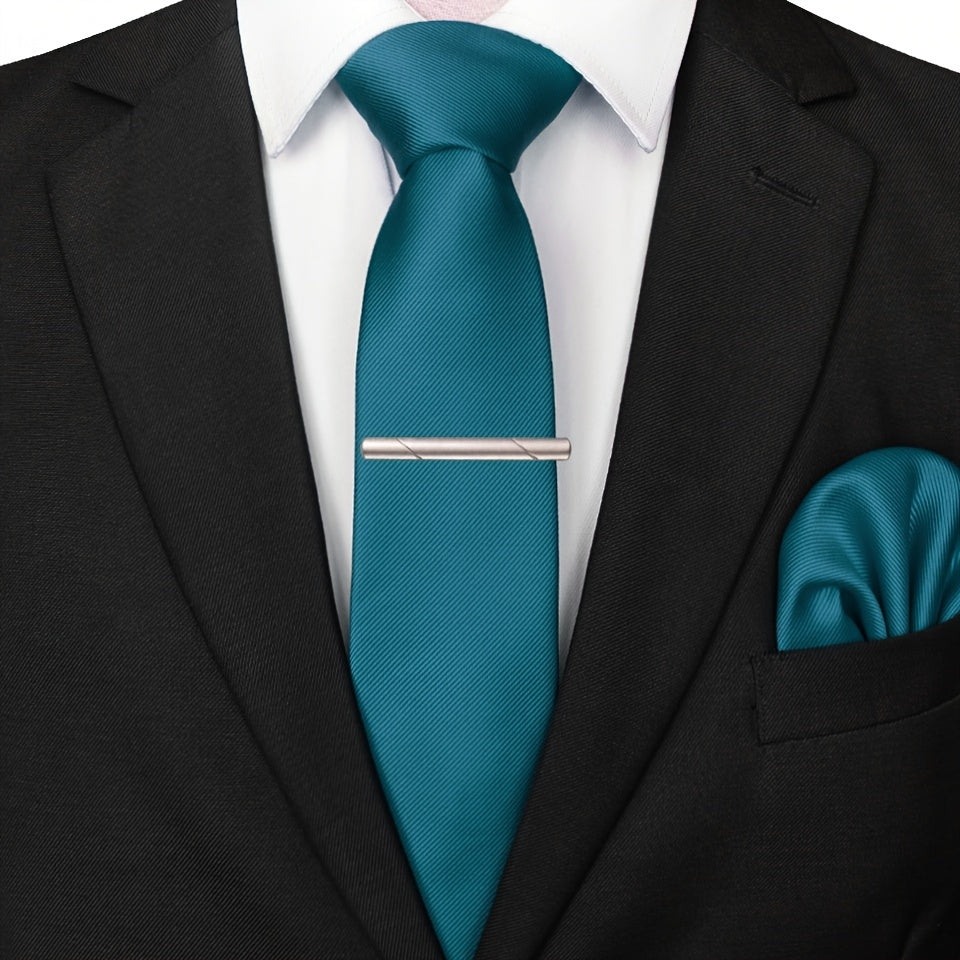 Men's Wedding Ties Set with Tie Clips and Handkerchief for Formal Events