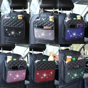 Organizador trasero para asiento de coche, bolsa de almacenamiento de cuero PU brillante para vehículos, negro