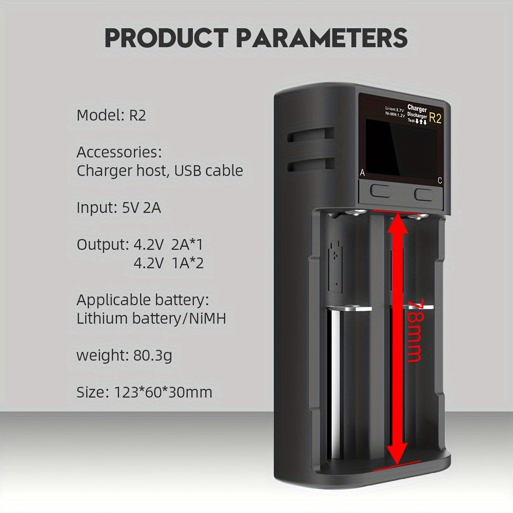 1 dona POWERKAN Dual Slot USB qayta zaryadlanadigan batareya zaryadlovchisi kameralar uchun, plastik material, 36V va undan past ishlash voltaji, litiy va nikel-metal gidrid uchun ko'p funksiyali aqlli zaryadlovchi.