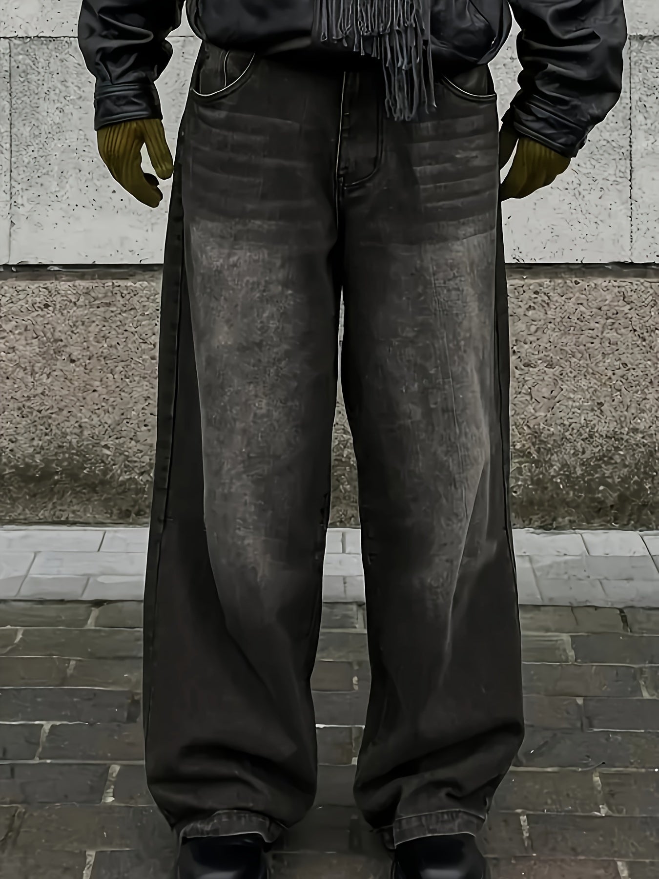 Women's High-Waisted Wide Leg Jeans Geometric Pattern Raw Wash All-Season Denim