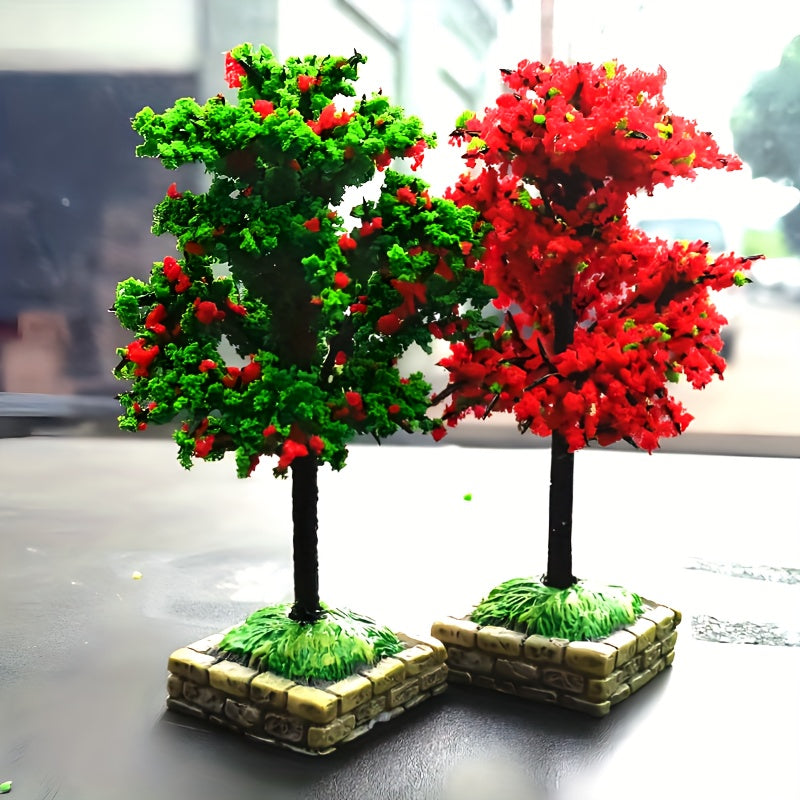 2Pcs Mini Artificial Flower Trees Car Dashboard Decorations Plastic Stone Base