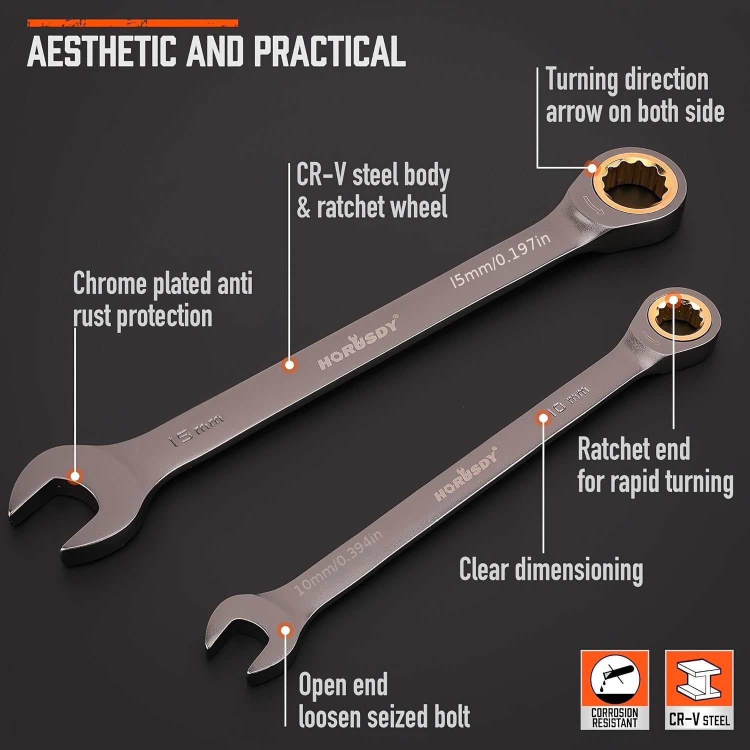 Juego de 12 llaves de carraca métricas 8-19mm de acero cromo vanadio resistente a la oxidación