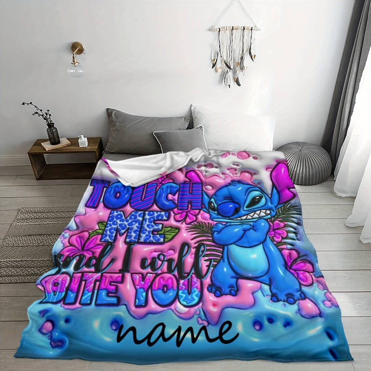 Reversible Fleece Blanket with Custom Name Print Anime Style Mixed Colors for All Seasons