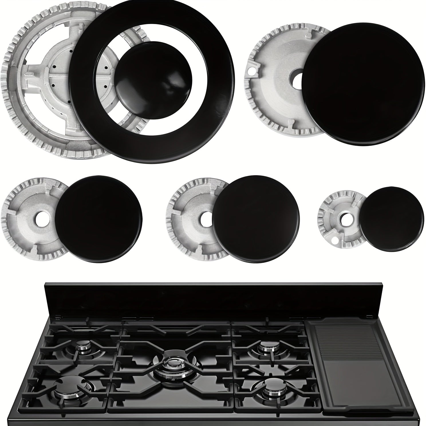 Набор диффузоров пламени для газовой плиты, 5 размеров 130/100/75/75/55 диаметр, 10 штук, чугун, алюминий