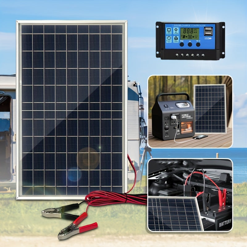 Portable Solar Panel Kit with Controller 12V-24V USB Charger for Camping Hiking Boat