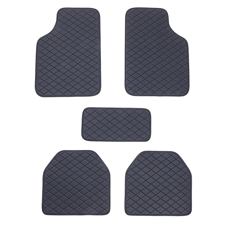 Universal Waterproof PU Leather Car Floor Mats 5 Pack Checkered Pattern