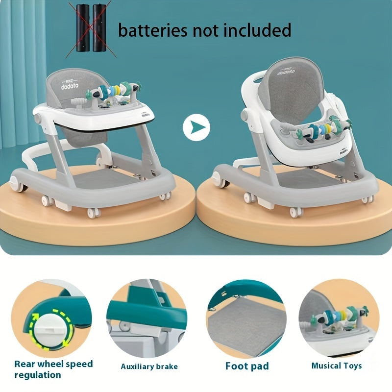 Gray Multi-Functional Baby Walker for Toddlers 6-18 Months with Wheels Seat and Anti-Tip