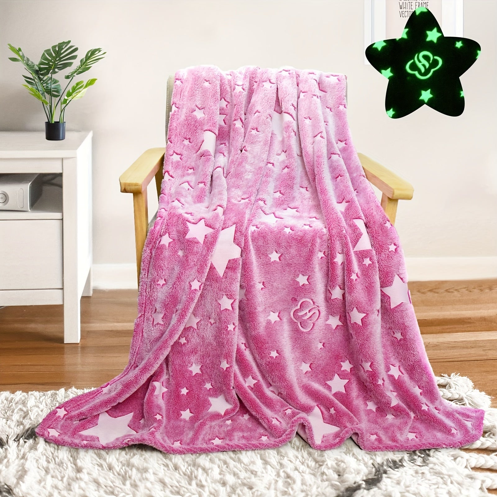Pink Star Glow-in-the-Dark Flannel Blanket Soft Durable Lightweight for Kids and Adults