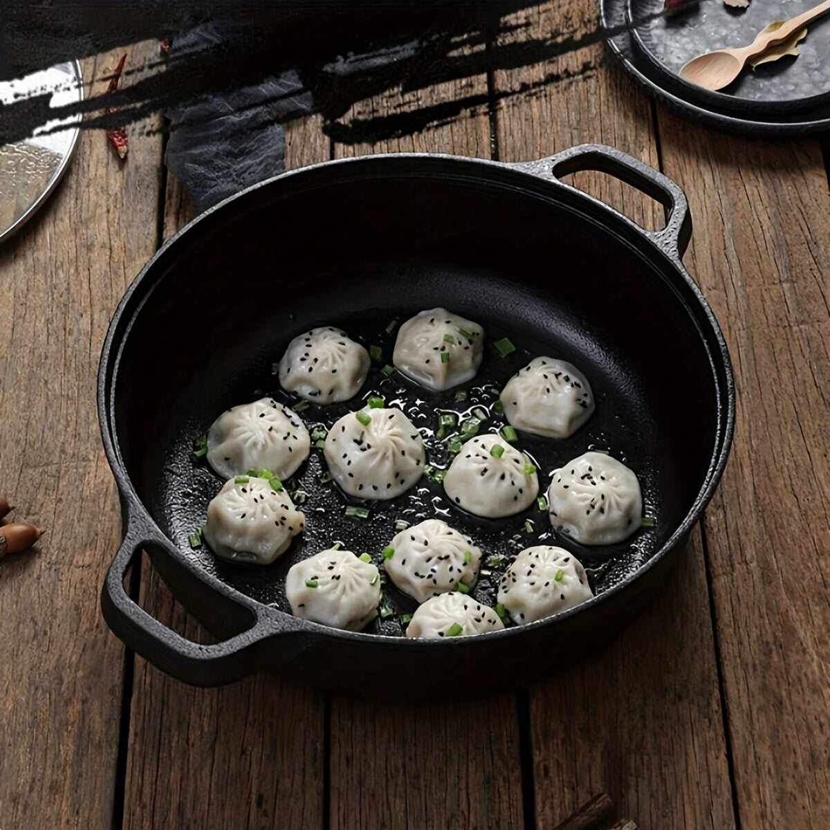 Cast Iron Skillet Round 10 Inch Nonstick Double Handle Cooking Pan for Kitchen and Restaurant