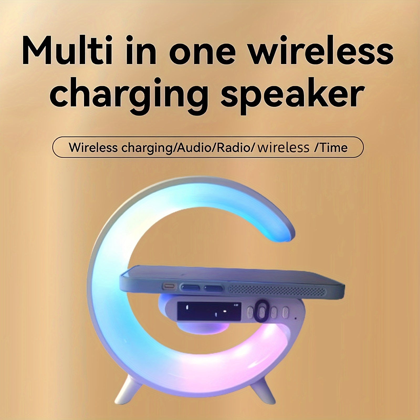 Reloj despertador con luz de despertar con luces de ritmo RGB carga inalámbrica audio de alta definición sonido envolvente 5.2 USB Tipo-C