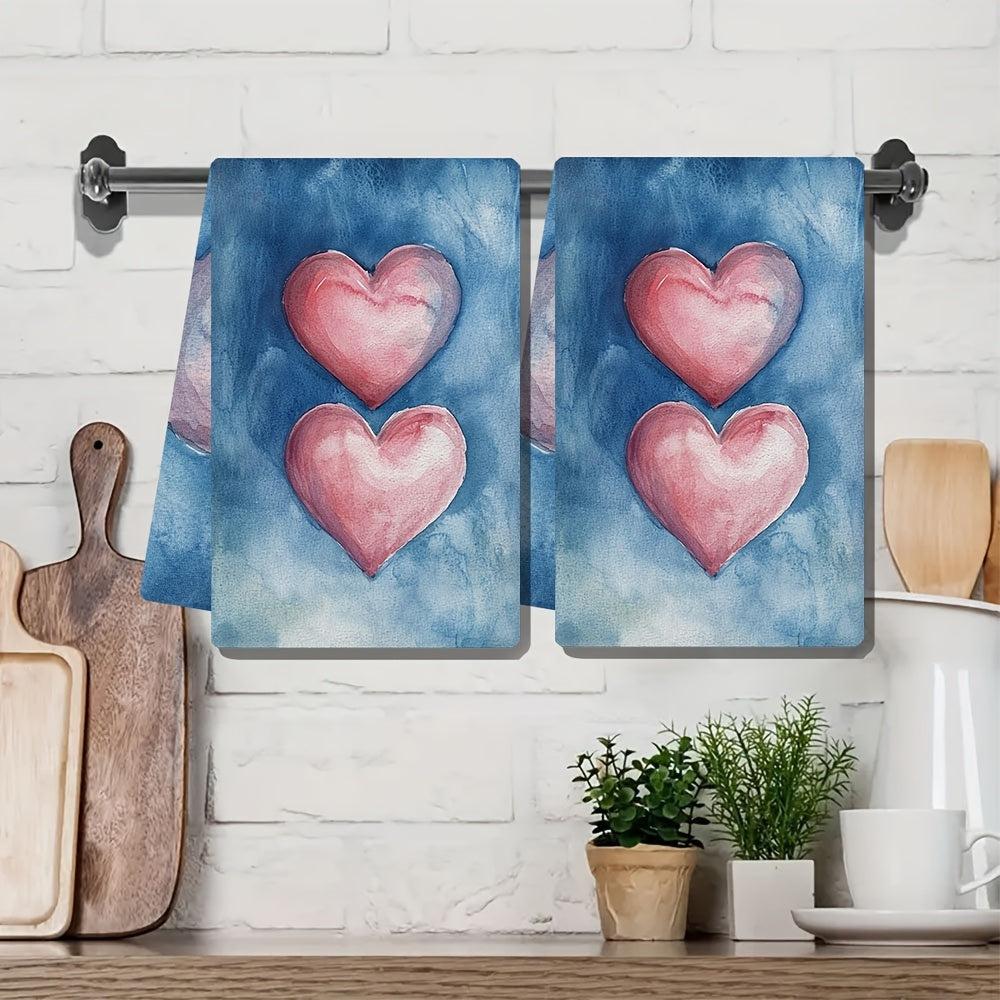 Valentine's Hearts oshxona sochiqlari to'plami 2 Ultra-yumshoq so'radigan idishlarni quritish