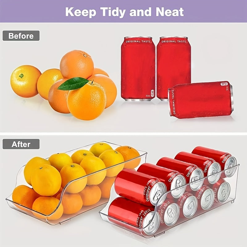 Plastic Refrigerator Organizer Bins with Soda Can Dispenser and Beverage Holder