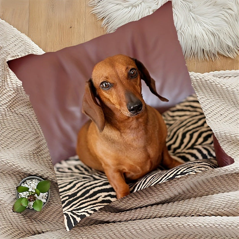 Dachshund Portrait Throw Pillow 18x18 Inches Polyester Zipper Cover Home Decor