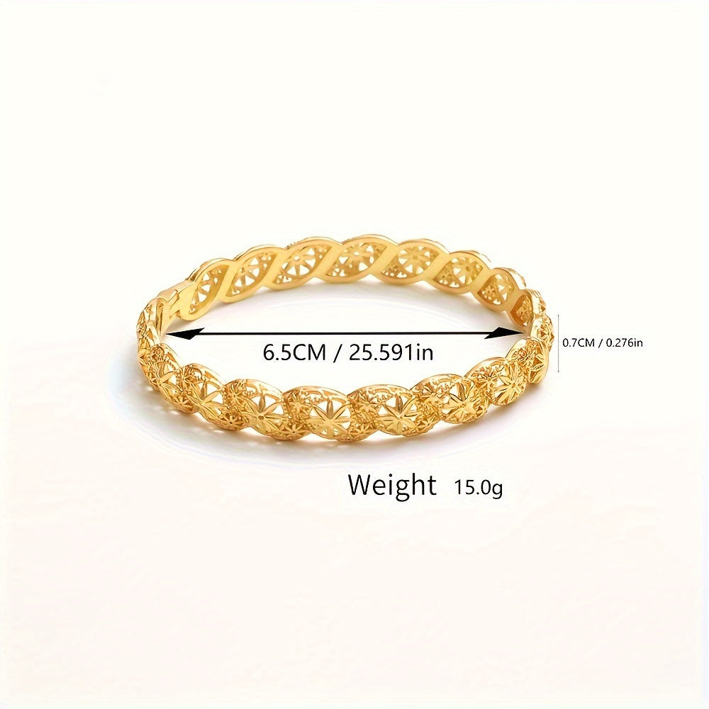 Gold Plated Hollow Cuff Bracelet with Octagonal Flower Design for Women
