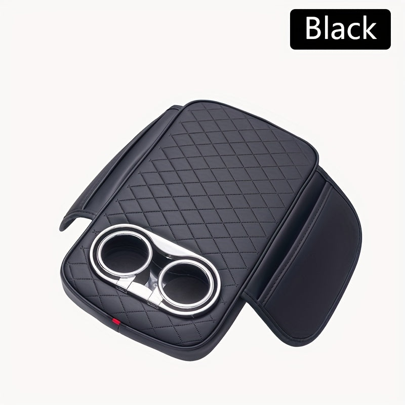 Universal Car Center Console Pad with Cup Holders and Pockets Leather