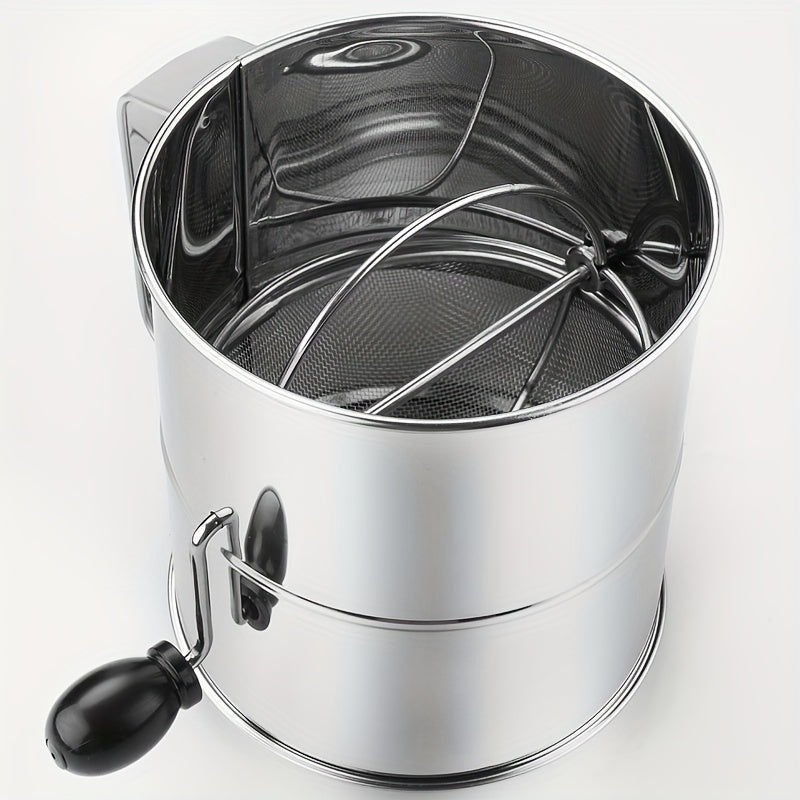 Stainless Steel Hand-Crank Flour Sifter 8-Cup Capacity Baking Cooking