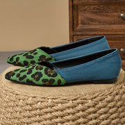 Women's Pointed Flat Shoes Casual Green Blue Leopard Velvet Travel Wedding Pair