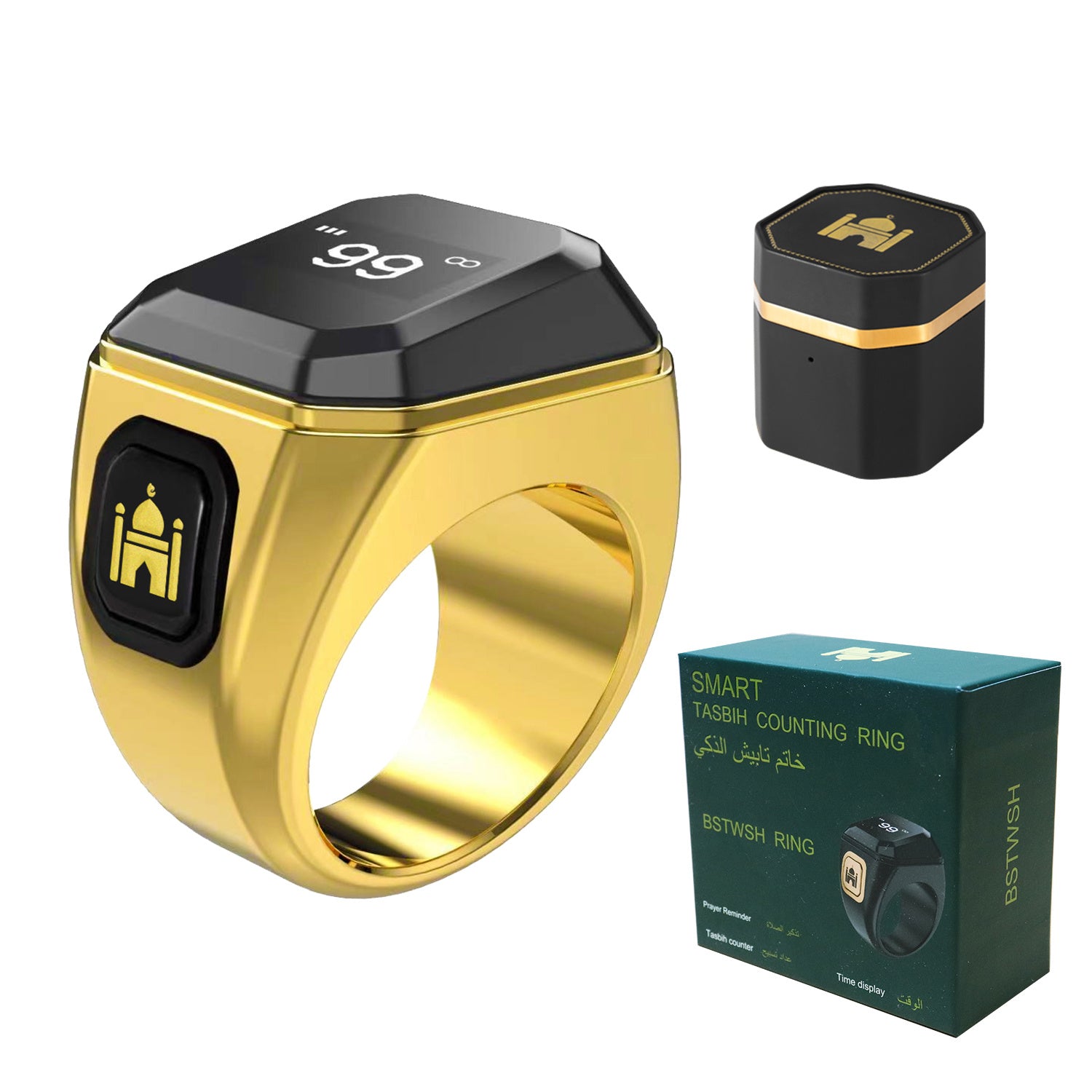 OLED ekranli Aqlli Duoga uzuk, USB bilan quvvatlanadigan, ilova orqali boshqariladigan, zink alloy, uzoq davom etadigan batareya, eslatma ogohlantirishlari, yo'nalish ko'rsatuvchi, hisoblagich, Azon signalizatori, zaryadlash kabeli bilan ta'minlangan &