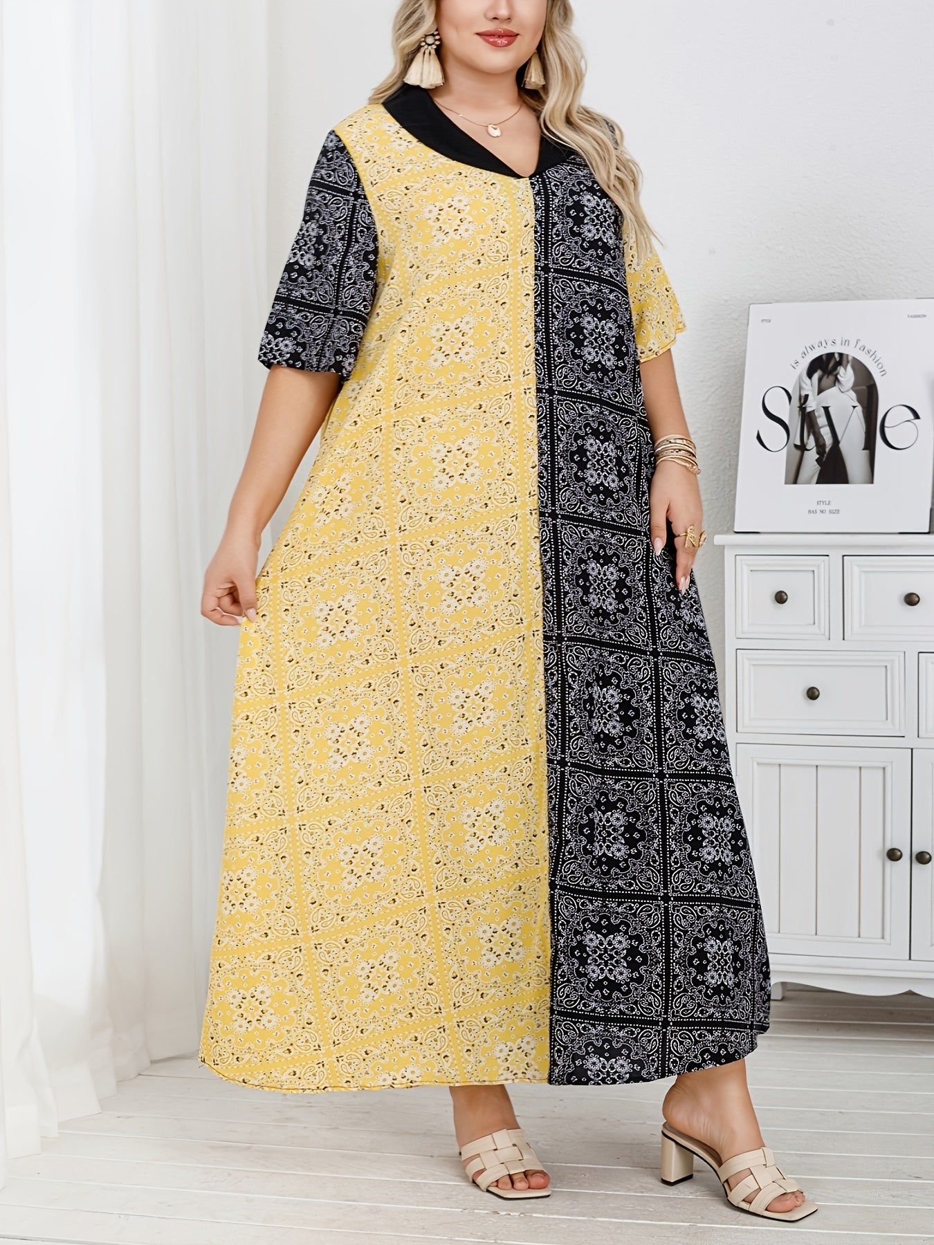 Plus-Size ayollar kiyimi rang-barang gullik bosma oddiy o'rta sharq