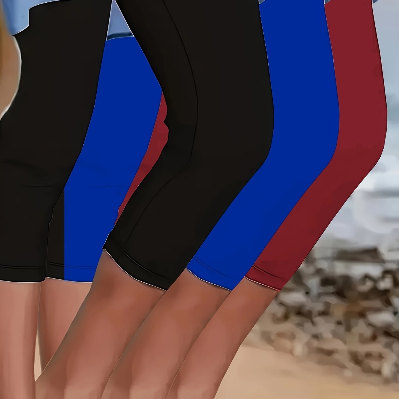 Plus Size Women High-Waist Stretch Capri Leggings Polyester Soft Elastic