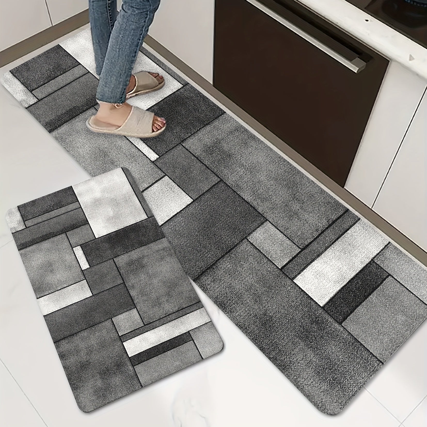 Geometric Print Kitchen Mat Non-Slip Waterproof Oil-Proof Entrance Rug