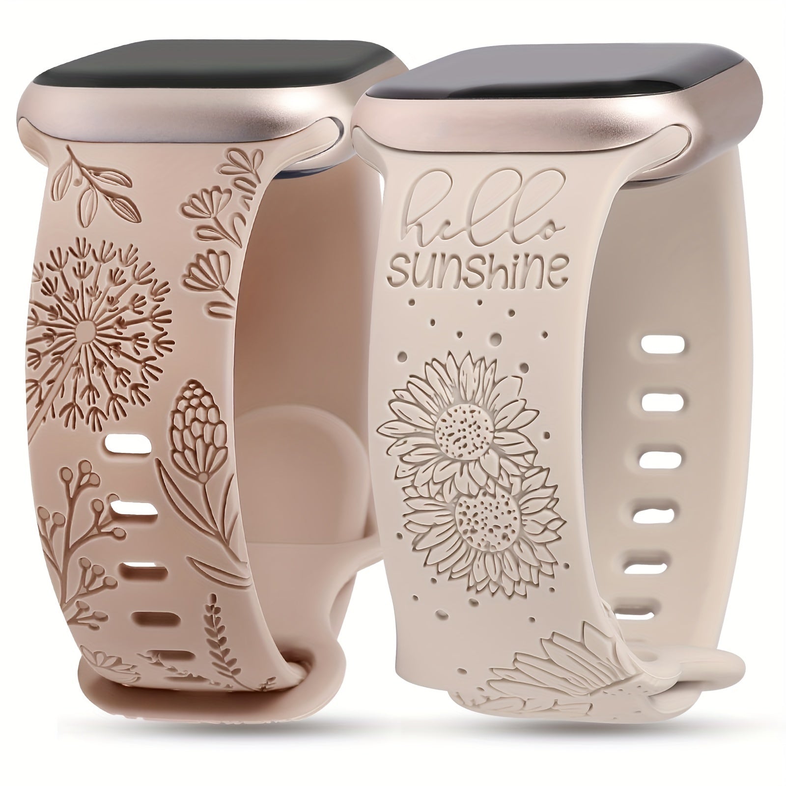 2-Pack Waterproof Silicone Floral Engraved Watch Bands Sunflower for Apple Watch Series 8 SE