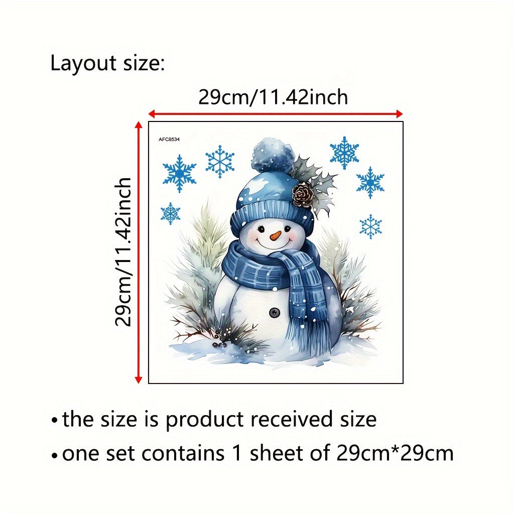 Conjunto de calcomanías navideñas de muñeco de nieve para baño, pegatina de vinilo con copo de nieve azul para tapa del inodoro