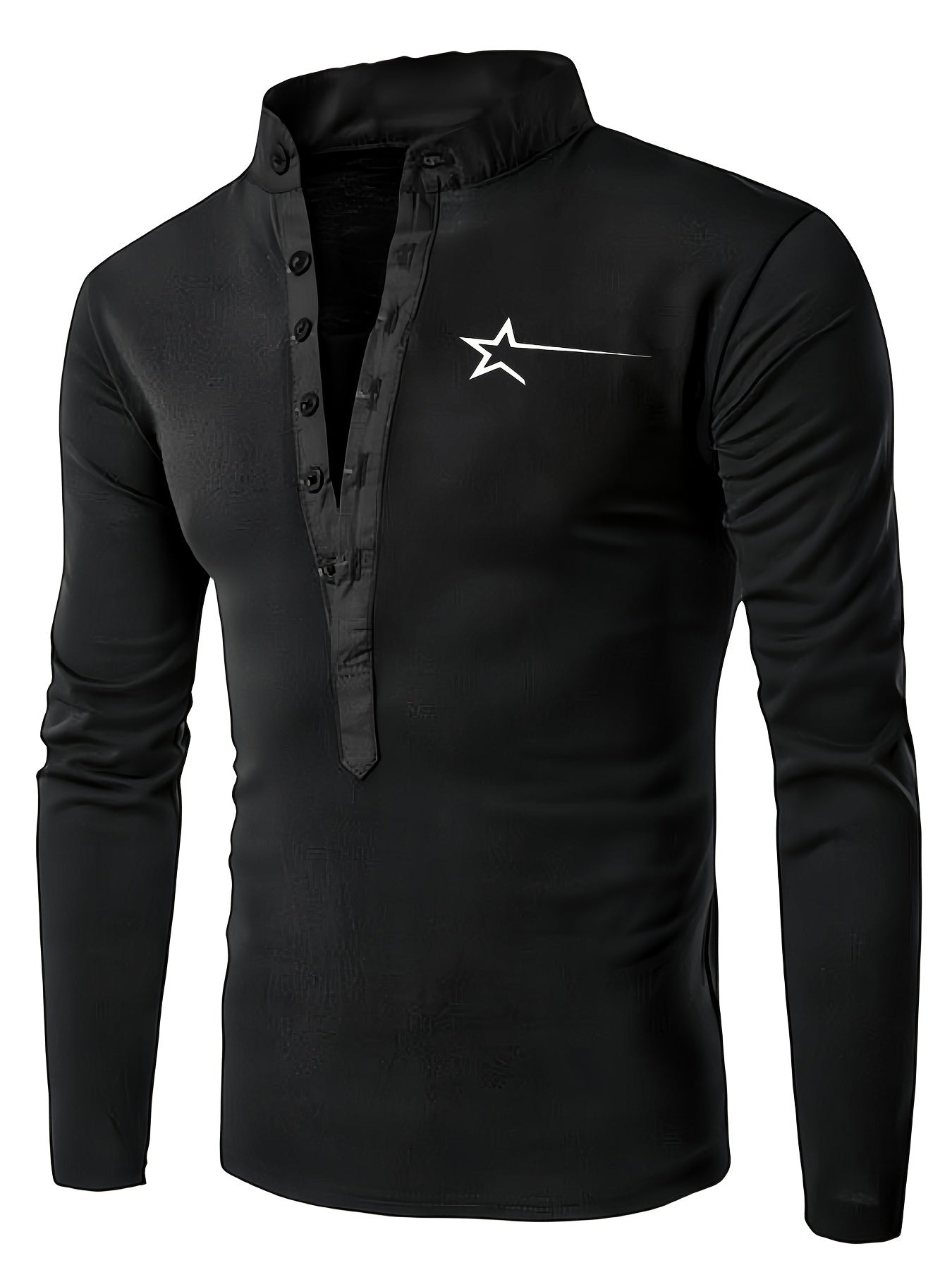 Men's Slim Fit Half Zip Top with Stand Collar and Button Detail Polyester Spandex Knit Spring Fall