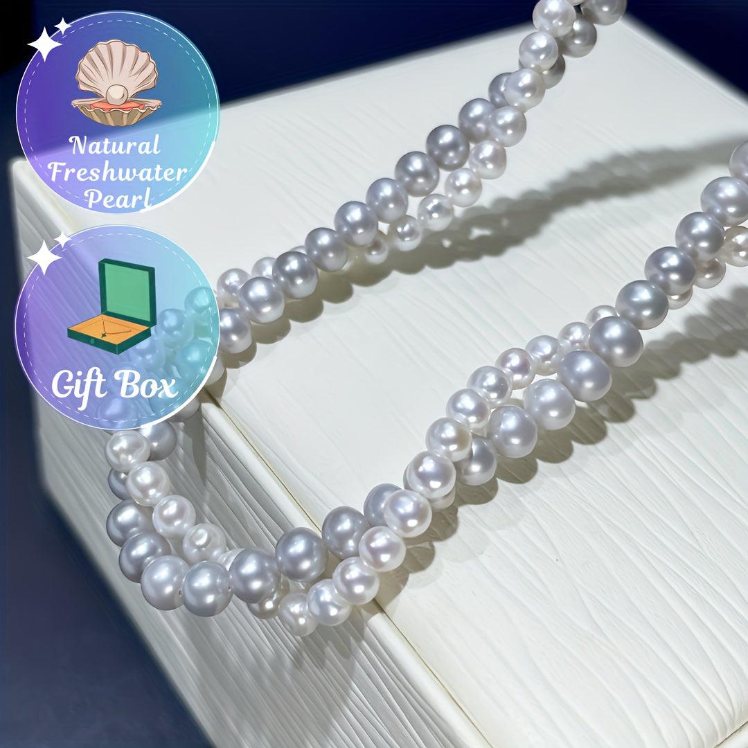 Freshwater Pearl Necklace Double Layer Natural Stone Elegant Jewelry for Weddings and Holidays