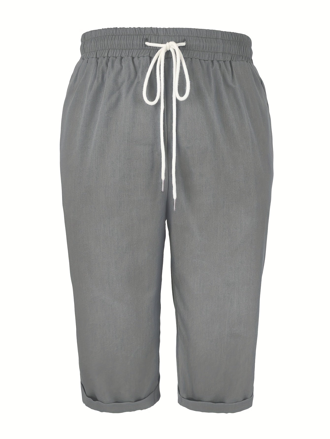 Women's Plus Size Loose Fit Drawstring Capri Pants Gray Casual Vacation
