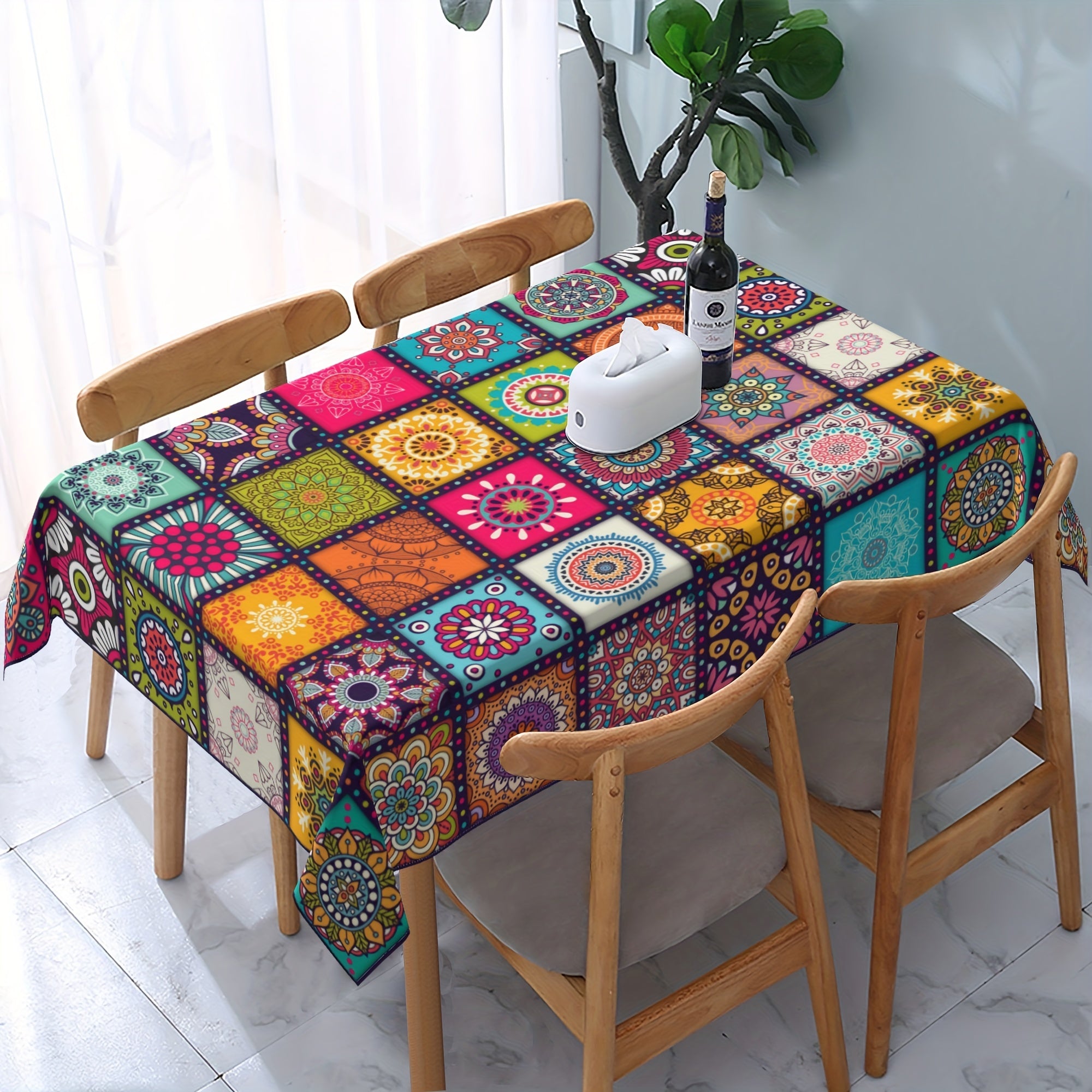 Bohemian Polyester Mandala Tablecloth for Festivals and Home Decor