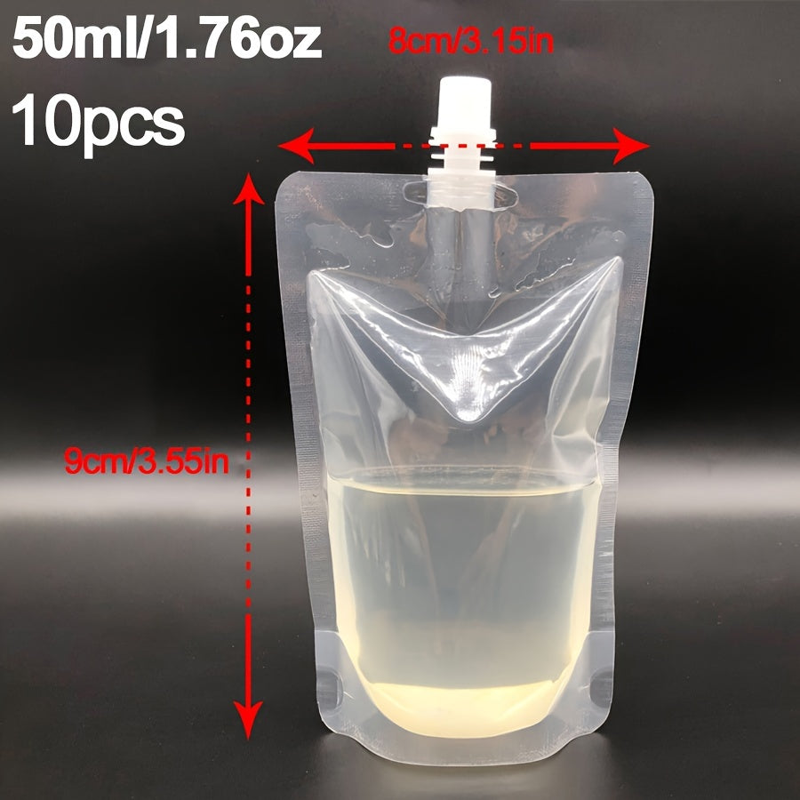 Set of 10 Clear Plastic Drink Pouches with Nozzle Leak-Proof Juice Bags for Smoothies