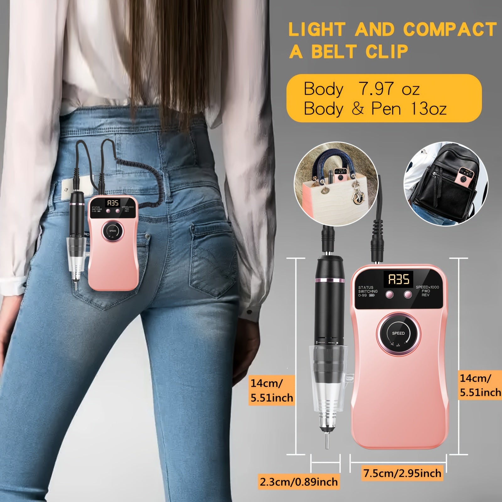 Electric Nail Drill Machine for Acrylic Nails Portable Cordless 35000 RPM Manicure Pedicure Kit