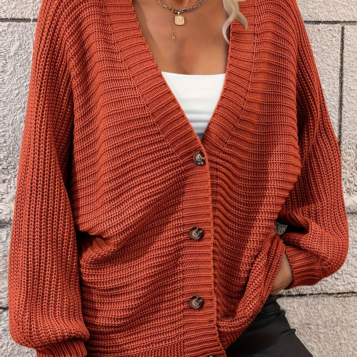 Plus Size Women Casual Loose Solid Color Button-Up Cardigan